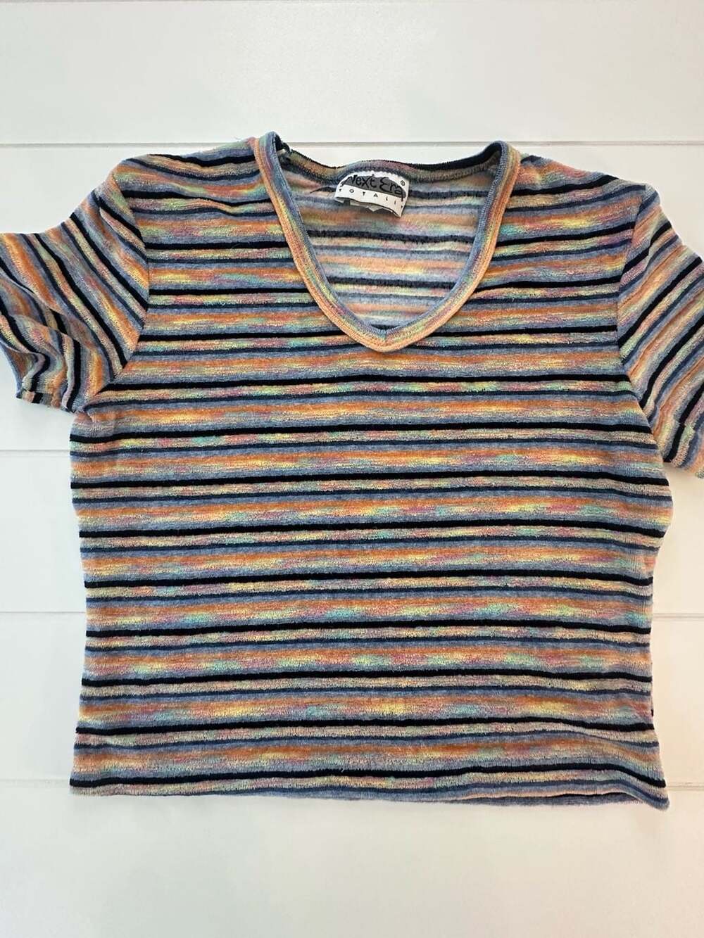 Vintage 90s Next Era Totally V-Neck Short Sleeve Striped Top